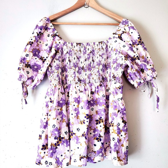 Oddi Tops - Coquette Floral Smocked Milkmaid Top 1XL NWT Peplum Boho Puff Sleeve Prairie